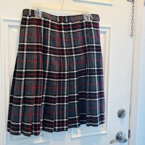 Vintage 80’s 100% Wool Plaid Pleated Midi Skirt Bedford SZ 8/10 L Great Cndtn!